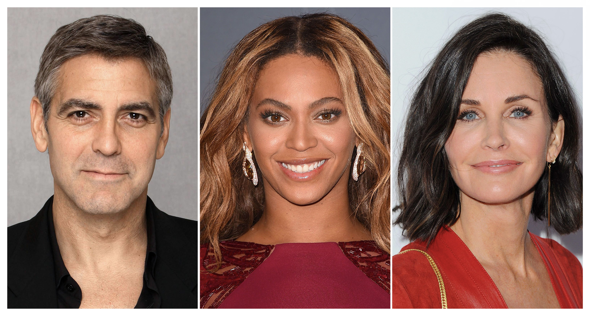 collage van george clooney, beyoncé en courtney cox